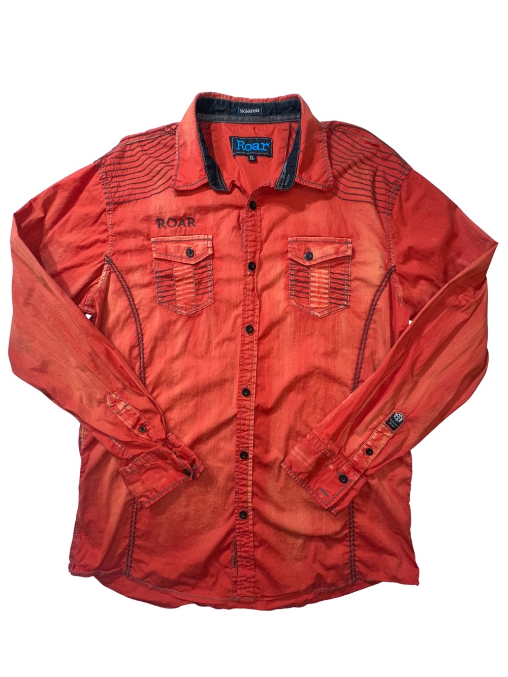 Roar Signature Sonar Shirt Men’s XL Red Orange Y2K Western Embroidered Button Up